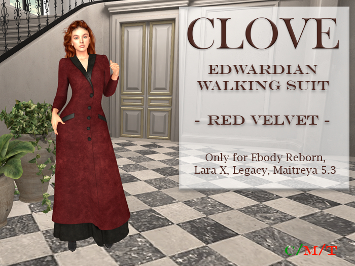 Edwardian Walking Suit: Red Velvet