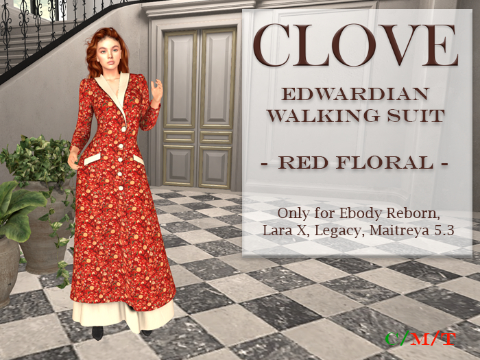 Edwardian Walking Suit: Red Floral