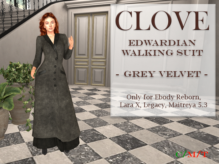 Edwardian Walking Suit: Grey Velvet