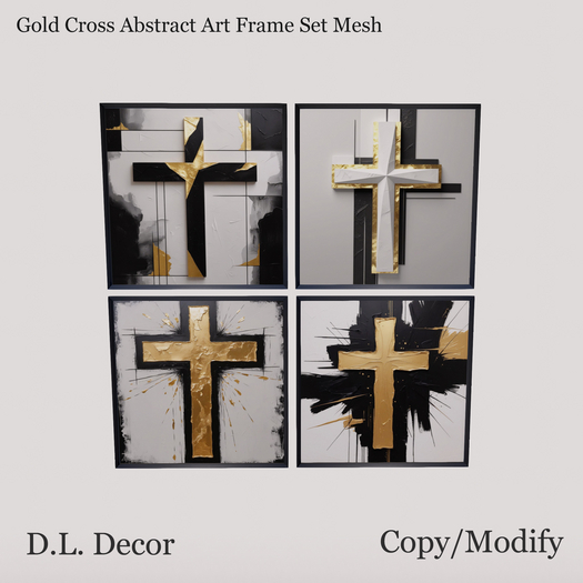 ! D.L. Decor Gold Cross Abstract Art Frame Set Mesh Fatpack