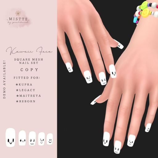 .mistte. Kawaii Face Square Nails - [Unpack]