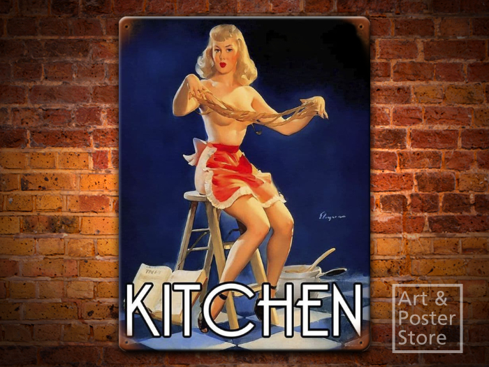 KITCHEN Saucy Pin Up Poster | Rusty Metal Style Wall Sign