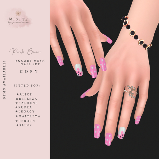 .mistte. Pink Bear Square Nails - [Unpack]