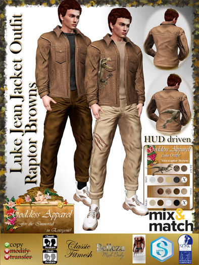 *Goddess* Luke Casual Jean Jacket Outfit - Raptor - Browns