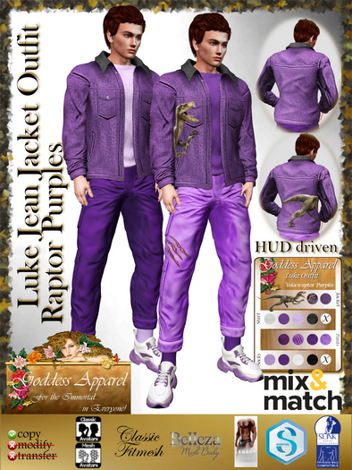 *Goddess* Luke Casual Jean Jacket Outfit - Raptor - Purples