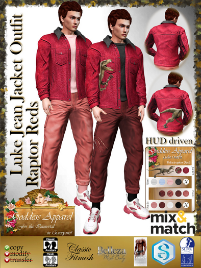 *Goddess* Luke Casual Jean Jacket Outfit - Raptor - Reds
