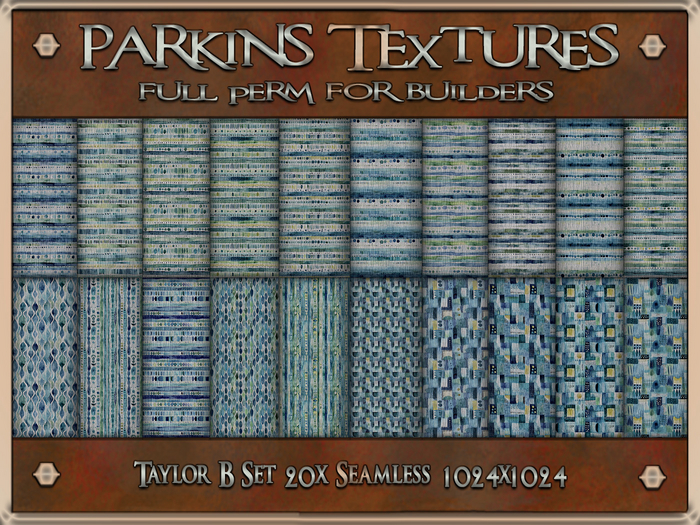Parkins Textures - Taylor B Set - 20x Full Perm Seamless 1024 - Fabric, Clothing, Boho, Blue, Green, Hippie, Cheesecloth
