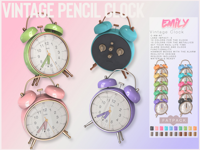 Emily - Vintage Pencil Clock - Fatpack