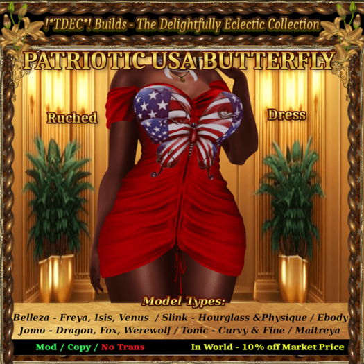 !*TDEC*! Patriotic Butterfly Ruched Dress 