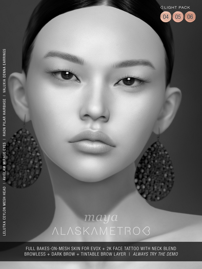  DEMO "Maya" Lelutka EvoX 2K BOM skin - Light pack (3 tones)