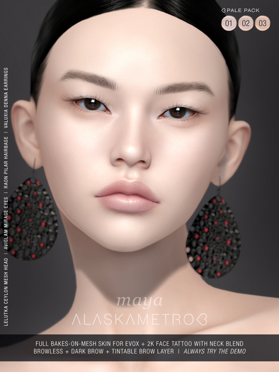 "Maya" Lelutka EvoX 2K BOM skin - Pale pack (3 tones)