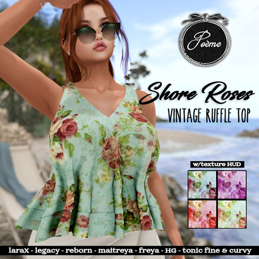 {Poeme} Shore Roses Ruffle Top w/HUD