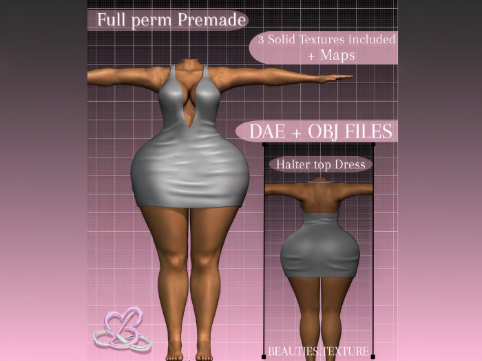 Beauties.Texture:Full Perm Halter Top Dress