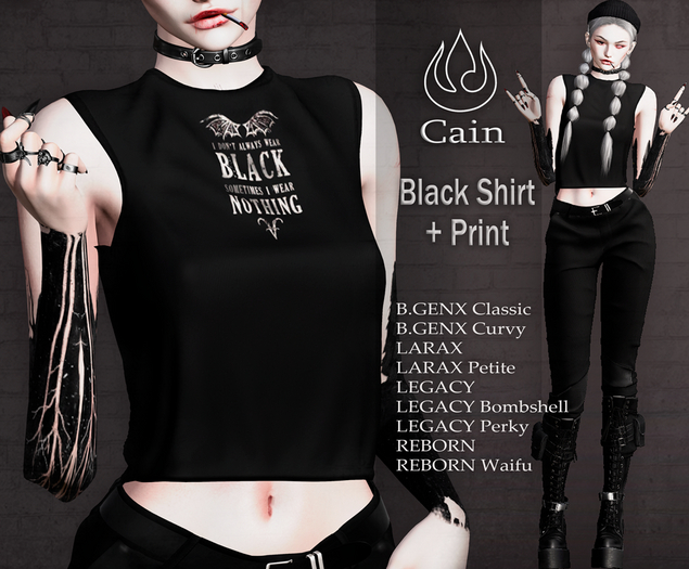 Cain - print Black Shirt