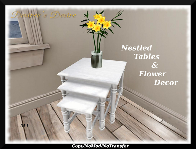 ::::Desiree's Desire:::: Nestled Tables & Flower Decor