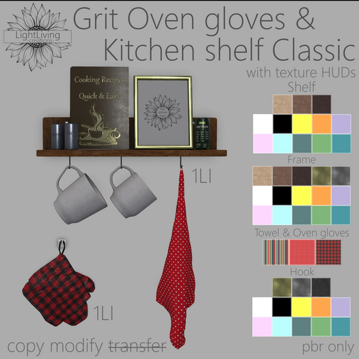~LLc~ Grit Oven gloves & Kitchen shelf Classic 1LI w. texture HUDs