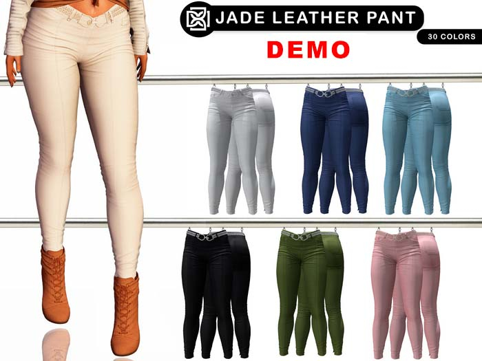 Addams - Jade - Leather Pants with Belt #DEMO