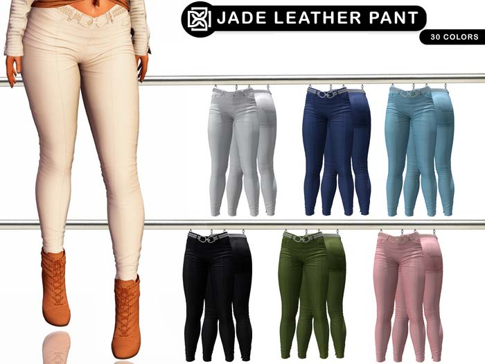 Addams - Jade - Leather Pants with Belt #FATPACK