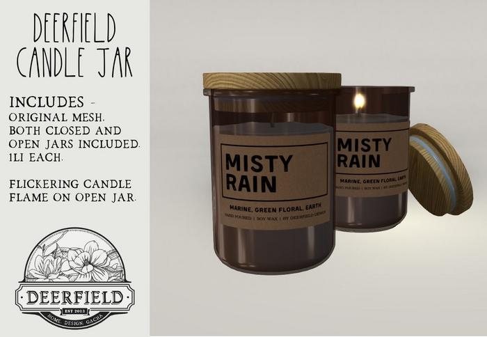 DEERFIELD "Misty Rain" Candle Jar