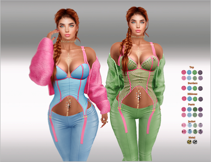 SET Tank-Top,Pants,Jacket 34x Fishnet/Multicolor1 HUD,LaraX,Legacy,Reborn