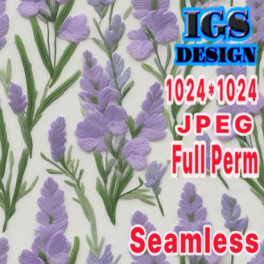 Linen Fabric Texture With Lavender Embroidery, Seamless