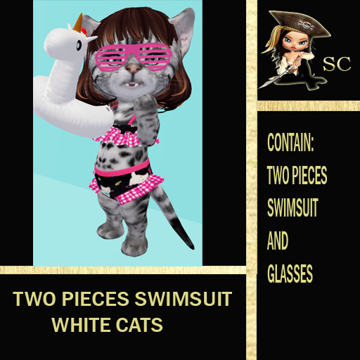 TWO PIECES SWIMSUIT WHITE CATS