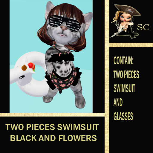 TWO PIECES SWIMSUIT BLACK AND FLOWERS