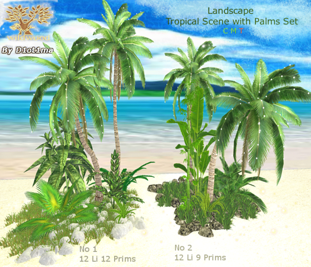 ✅[WildWood] Landscape - Tropical Scene with Palms Set 