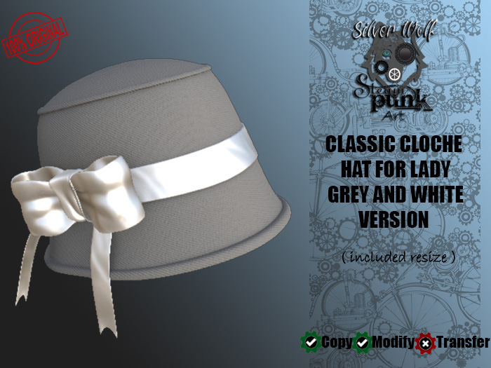 SW - Classic Cloche Hat for Lady Grey and White Version (Box)