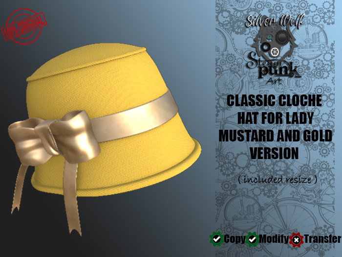 SW - Classic Cloche Hat for Lady Mustard and Gold Version (Box)