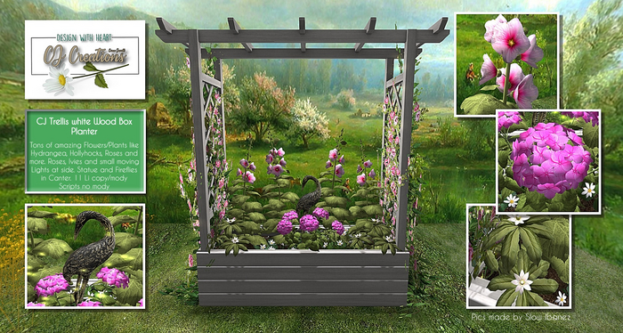 CJ Trellis white Wood Box Planter