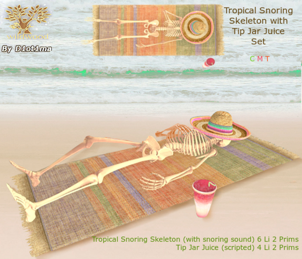 ✅[WildWood] Tropical Snoring Skeleton with Tip Jar Juice Set