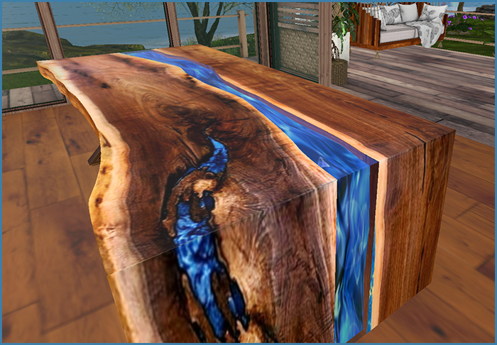 Frog-Table wodd- blue river