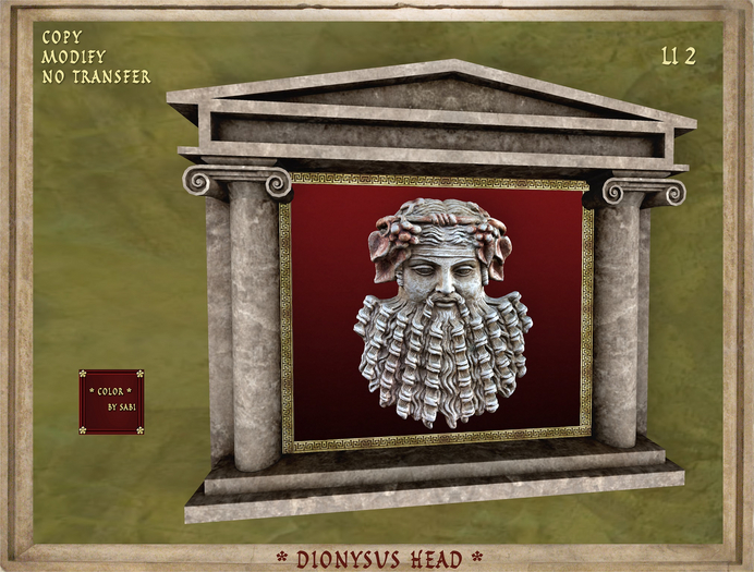 Greek God Dionysus / Roman Bacchus head relief  - VR