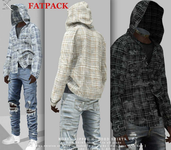 E.K - RORY - Ripped Hooded Shirt - FATPACK {ADD - ME }