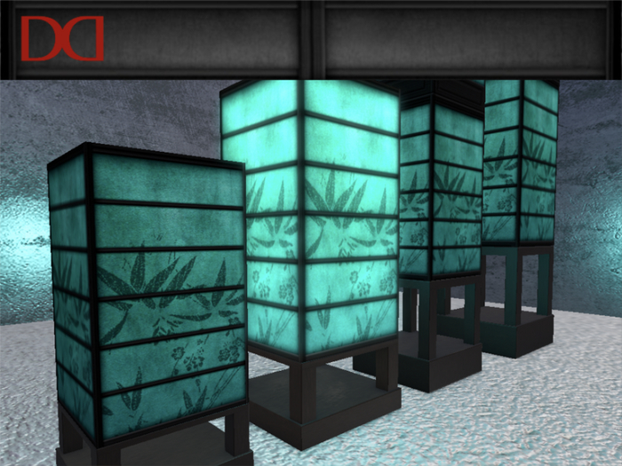 Japanese Lamps Mesh Turquoise light. Set of 6 lamps - different sizes.
