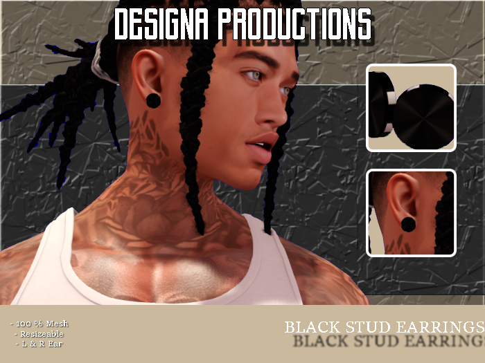 Black Stud Earrings L & R