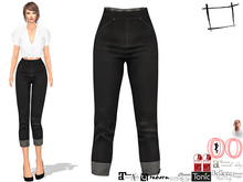 WC1145 Calf Length Rolled Legs Black Retro Style High Waist Cro