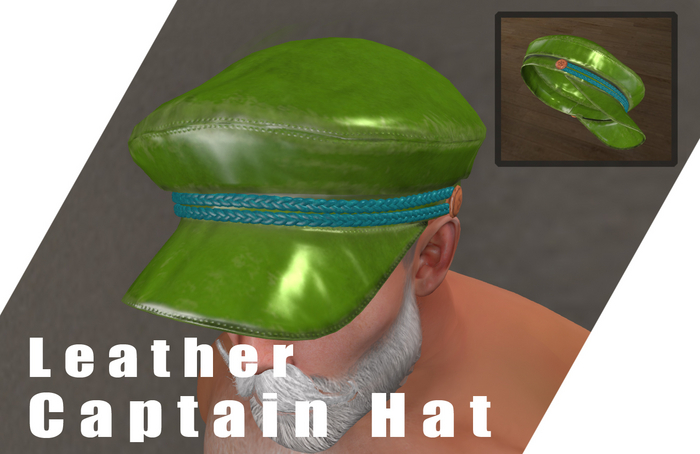 Leather Captain Hat - Green - High LOD & Quality Details ( Warship, Old Sea Cap, Nautical, Matelot, Unisex, Furry, Man )