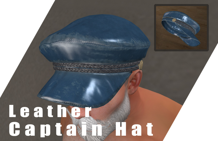 Leather Captain Hat - Blue - High LOD & Quality Details ( Warship, Old Sea Cap, Nautical, Matelot, Unisex, Furry, Man )