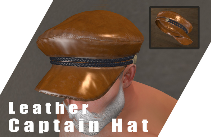 Leather Captain Hat - Brown - High LOD & Quality Details ( Warship, Old Sea Cap, Nautical, Matelot, Unisex, Furry, Man )