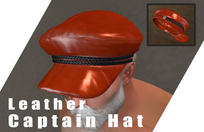 Leather Captain Hat - Red - High LOD & Quality Details ( Warship, Old Sea Cap, Nautical, Matelot, Unisex, Furry, Man )