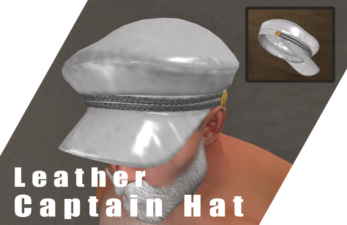 Leather Captain Hat - White - High LOD & Quality Details ( Warship, Old Sea Cap, Nautical, Matelot, Unisex, Furry, Man )