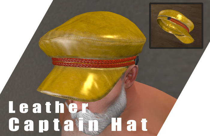 Leather Captain Hat - Yellow - High LOD & Quality Details ( Warship, Old Sea Cap, Nautical, Matelot Man, Unisex, Furry )