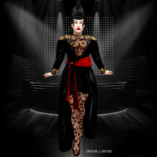 RFYRE MARGO COAT DRESS AND PIN UP STOCKINGS - NOIR [B]