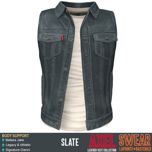 Leather Vest - Axel - SLATE