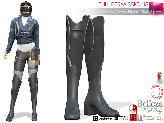 Full Perm Galaxy Patrol Flight Pilot Boots None Rigged Slink Maitreya Belleza Tonic Maitreya LaraX Legacy Ebody Reborn