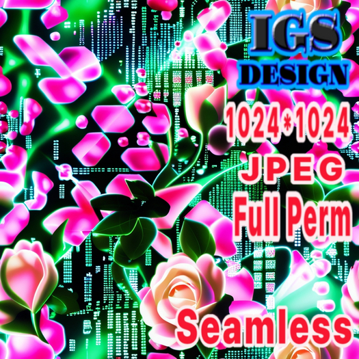 Neon Roses Blooming Over Digital Matrix Circuit Flow - Seamless Texture