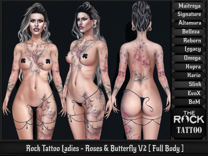 Rock Tattoo Ladies - Roses & Butterfly V2 [ Full Body ]