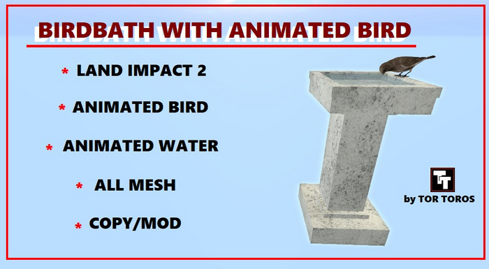 BIRDBATH WITH ANIMATED BIRD.